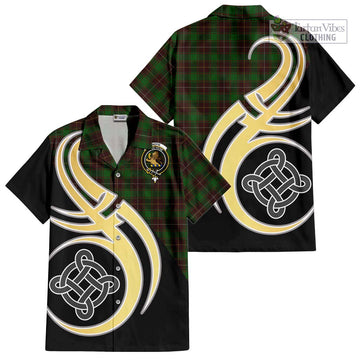 MacFie Hunting Tartan Short Sleeve Button Shirt with Family Crest and Celtic Symbol Style