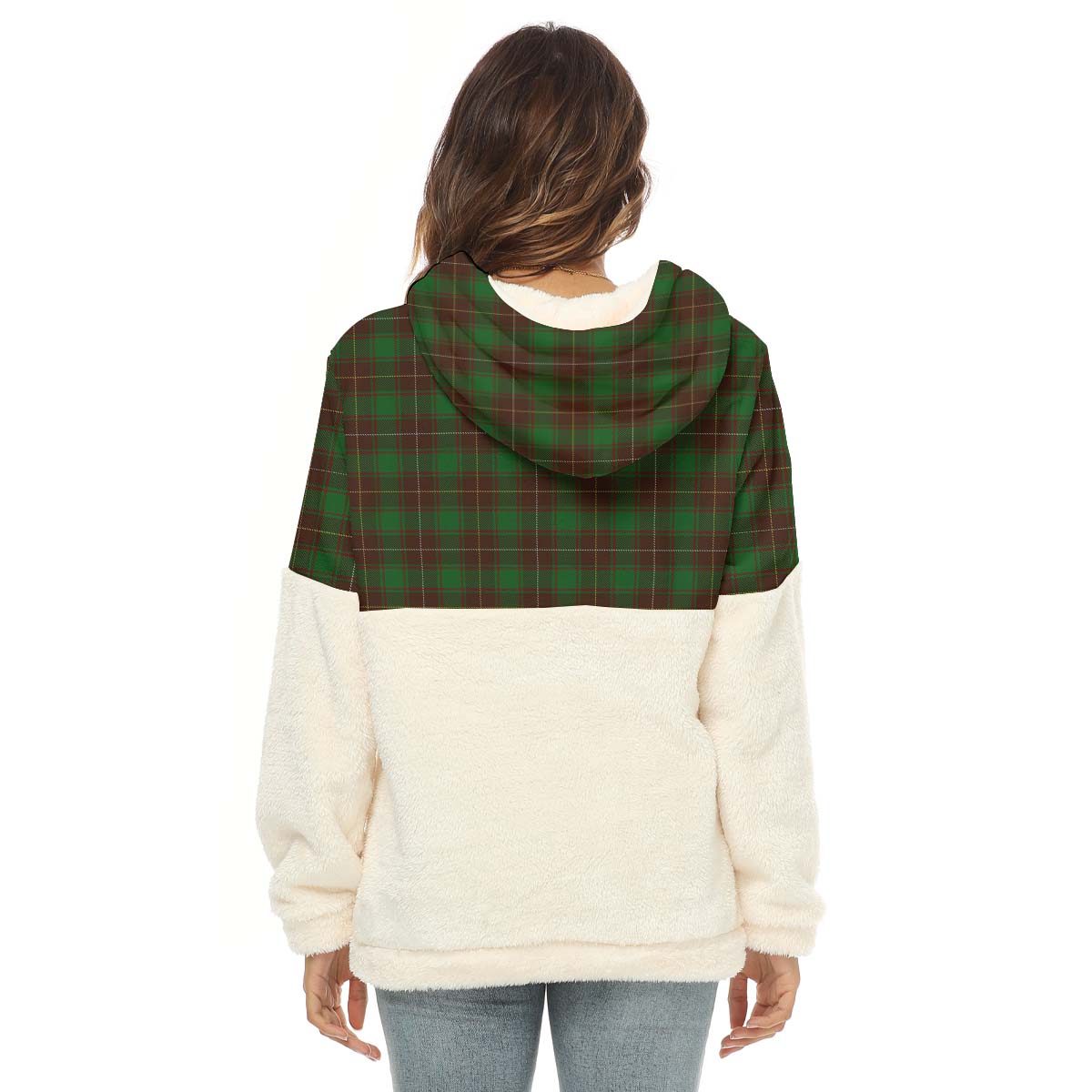 MacFie Hunting Tartan Women's Borg Fleece Hoodie With Half Zip with Family Crest - Tartan Vibes Clothing