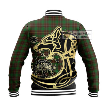 MacFie Hunting Tartan Baseball Jacket with Family Crest Celtic Wolf Style