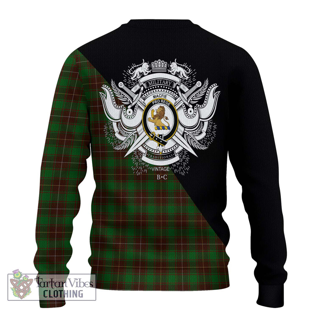 MacFie Hunting Tartan Knitted Sweater with Family Crest and Military Logo Style - Tartanvibesclothing Shop