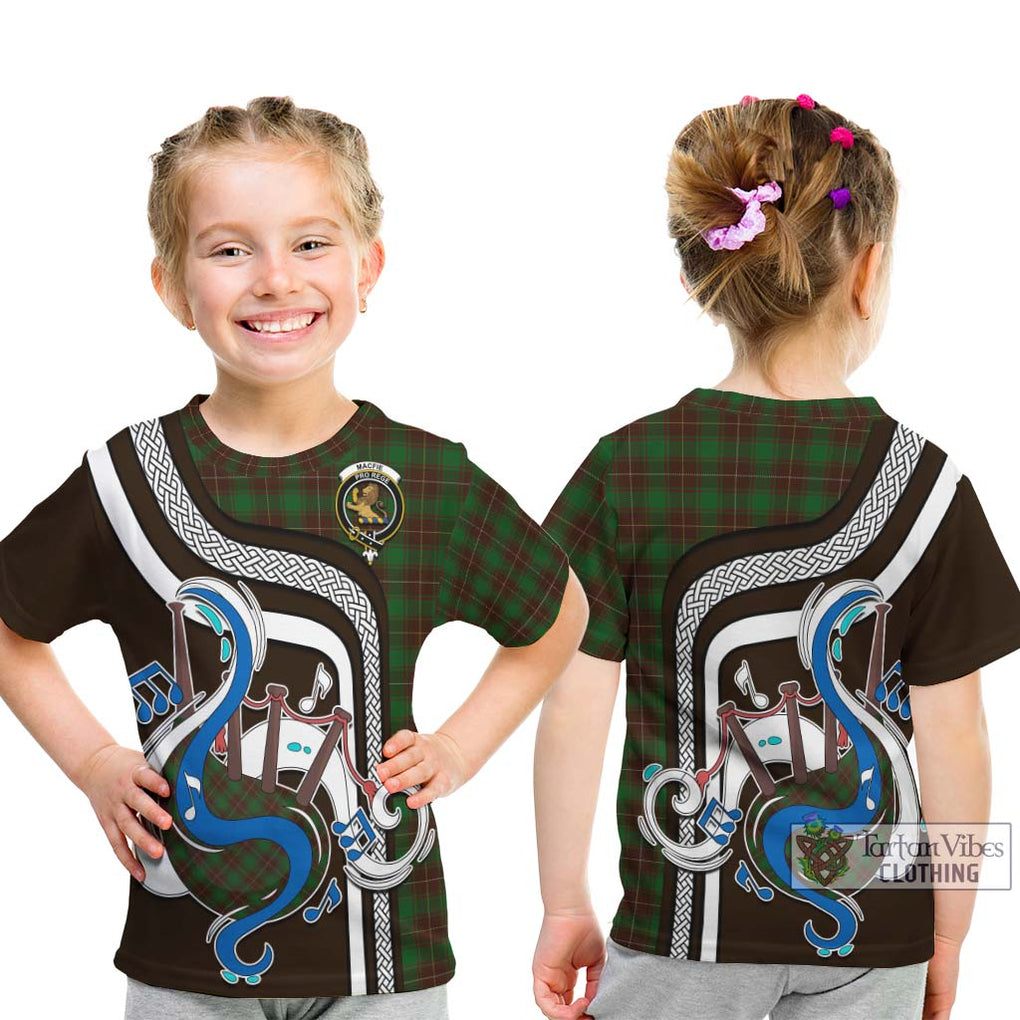 Tartan Vibes Clothing MacFie Hunting Tartan Kid T-Shirt with Epic Bagpipe Style