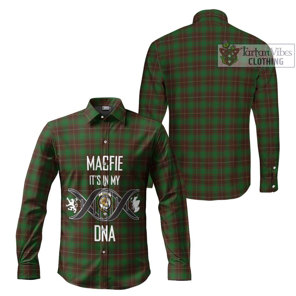 MacFie Hunting Tartan Long Sleeve Button Shirt with Family Crest DNA In Me Style Men's Shirt - Tartanvibesclothing Shop