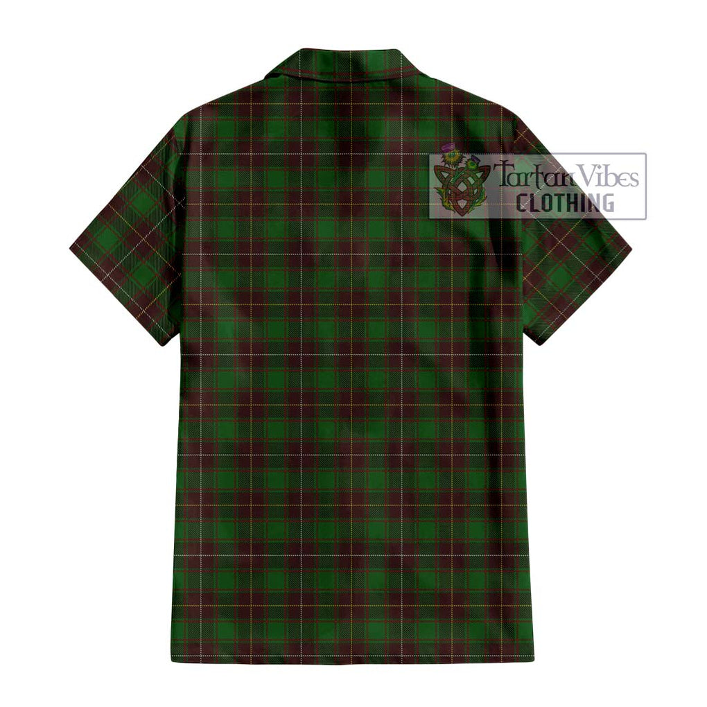 MacFie Hunting Tartan Short Sleeve Button Shirt with Family Crest DNA In Me Style - Tartanvibesclothing Shop