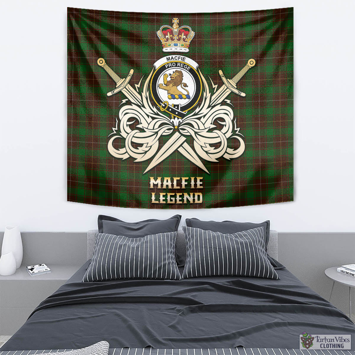 Tartan Vibes Clothing MacFie Hunting Tartan Tapestry with Clan Crest and the Golden Sword of Courageous Legacy