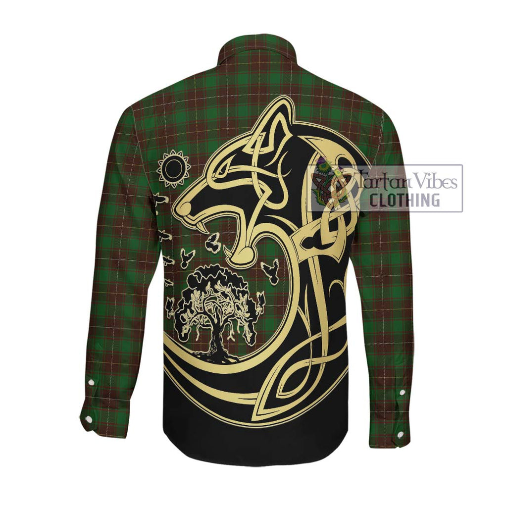 MacFie Hunting Tartan Long Sleeve Button Shirt with Family Crest Celtic Wolf Style Men's Shirt - Tartan Vibes Clothing