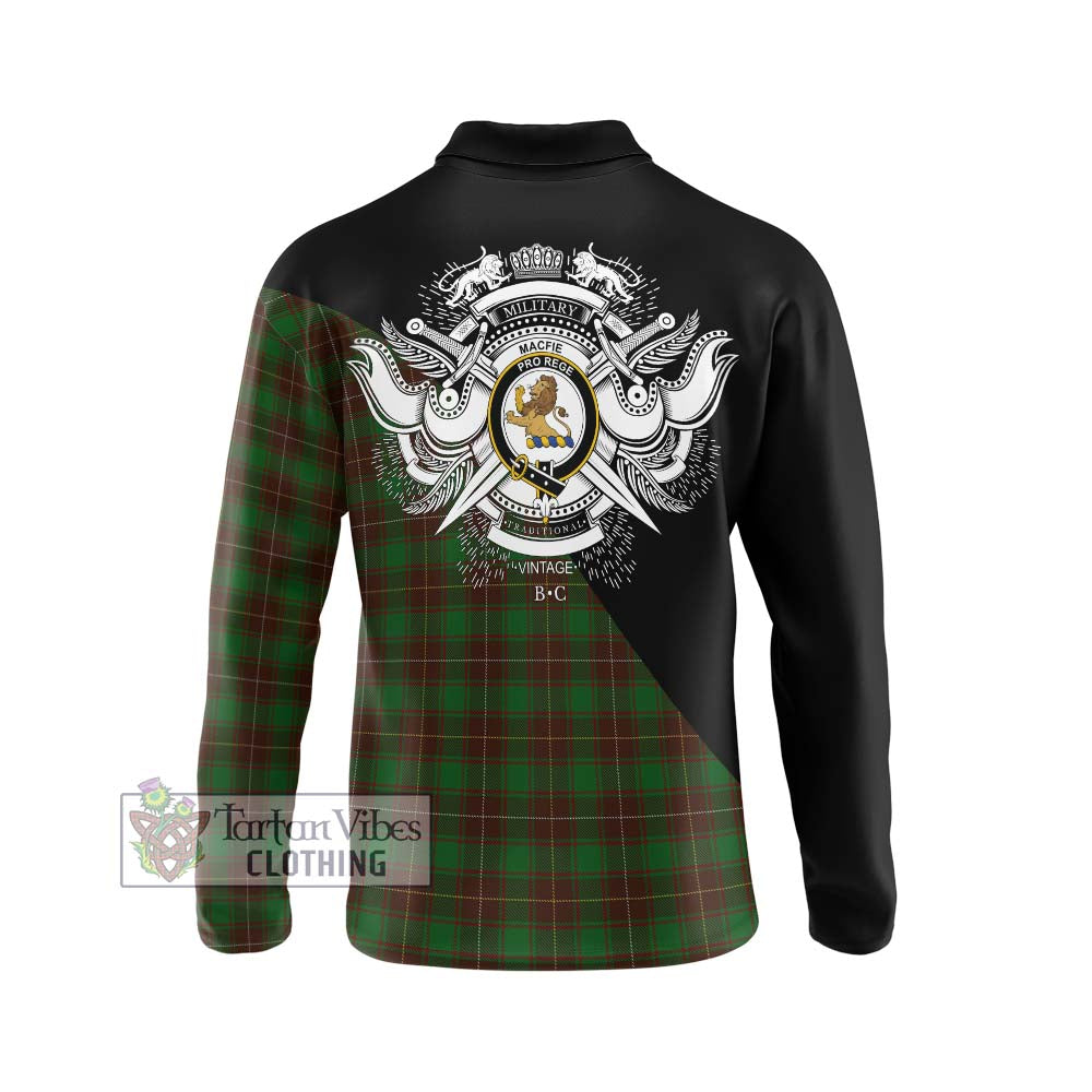 MacFie Hunting Tartan Long Sleeve Polo Shirt with Family Crest and Military Logo Style - Tartanvibesclothing Shop