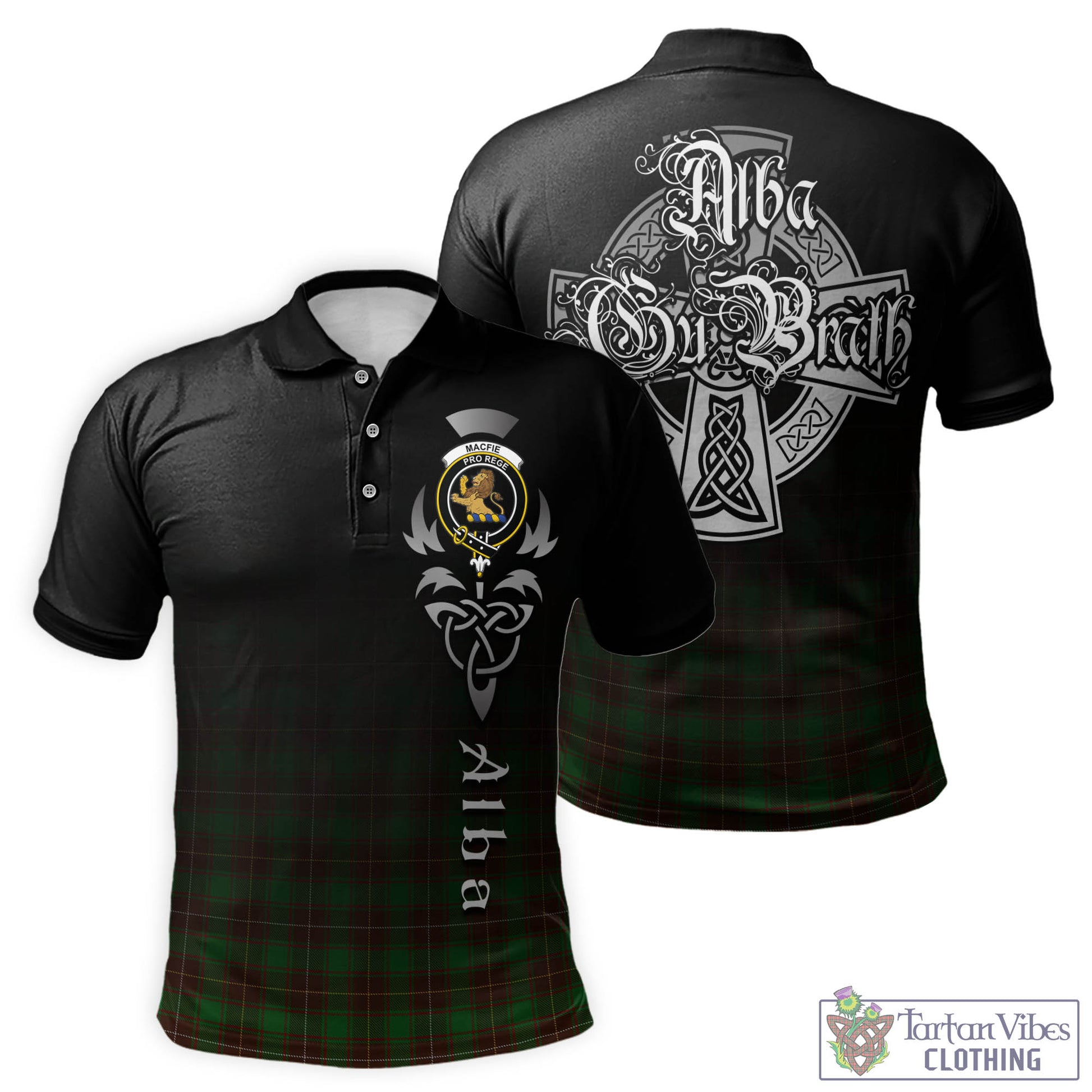 Tartan Vibes Clothing MacFie Hunting Tartan Polo Shirt Featuring Alba Gu Brath Family Crest Celtic Inspired