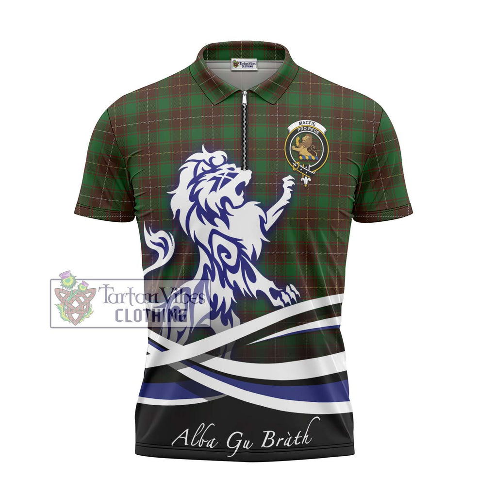 MacFie Hunting Tartan Zipper Polo Shirt with Alba Gu Brath Regal Lion Emblem - Tartanvibesclothing Shop