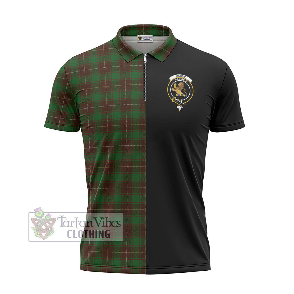 MacFie Hunting Tartan Zipper Polo Shirt with Family Crest and Half Of Me Style - Tartanvibesclothing Shop