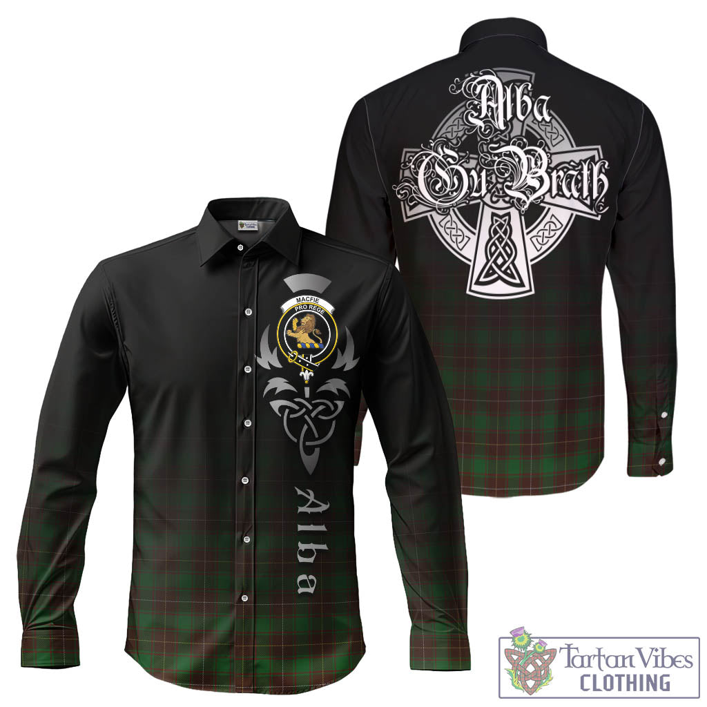 Tartan Vibes Clothing MacFie Hunting Tartan Long Sleeve Button Up Featuring Alba Gu Brath Family Crest Celtic Inspired