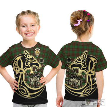 MacFie Hunting Tartan Kid T-Shirt with Family Crest Celtic Wolf Style