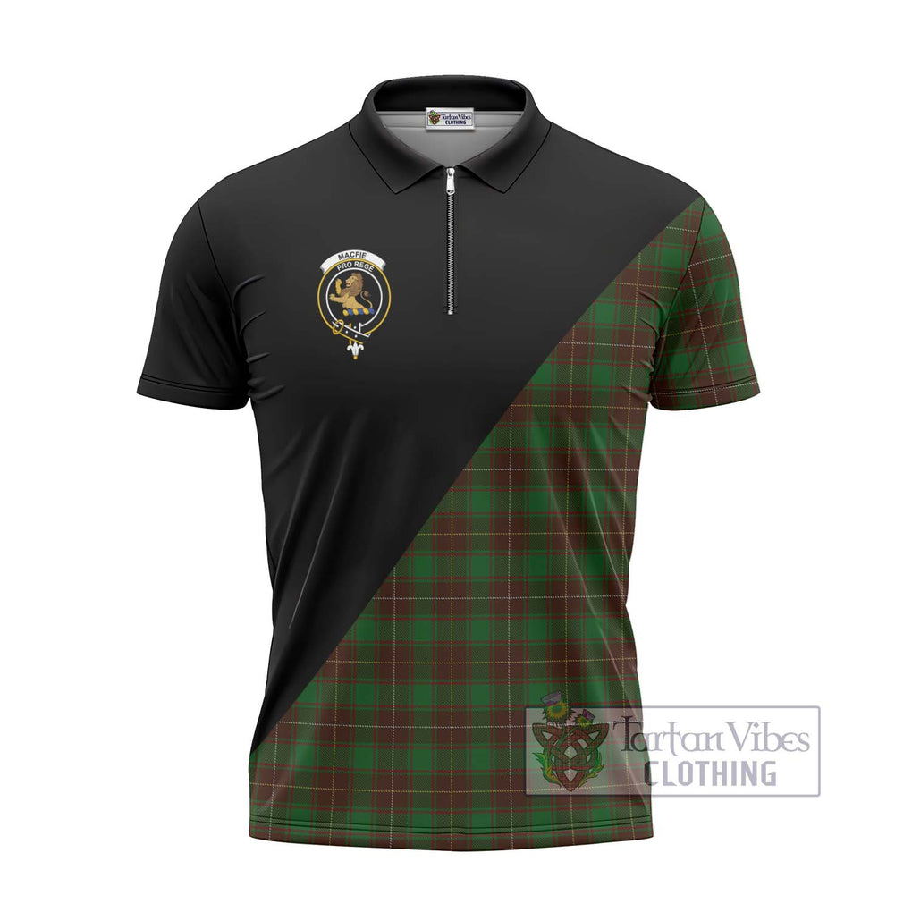 MacFie Hunting Tartan Zipper Polo Shirt with Family Crest and Military Logo Style - Tartanvibesclothing Shop