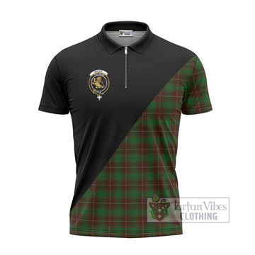 MacFie Hunting Tartan Zipper Polo Shirt with Family Crest and Military Logo Style