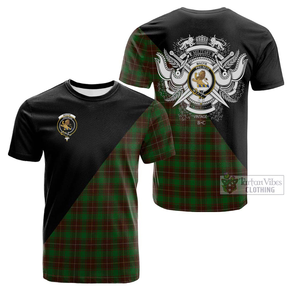 Tartan Vibes Clothing MacFie Hunting Tartan Cotton T-shirt with Family Crest and Military Logo Style