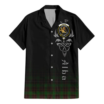 MacFie Hunting Tartan Short Sleeve Button Up Shirt Featuring Alba Gu Brath Family Crest Celtic Inspired