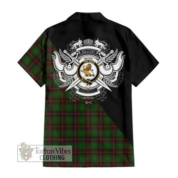 MacFie Hunting Tartan Short Sleeve Button Shirt with Family Crest and Military Logo Style