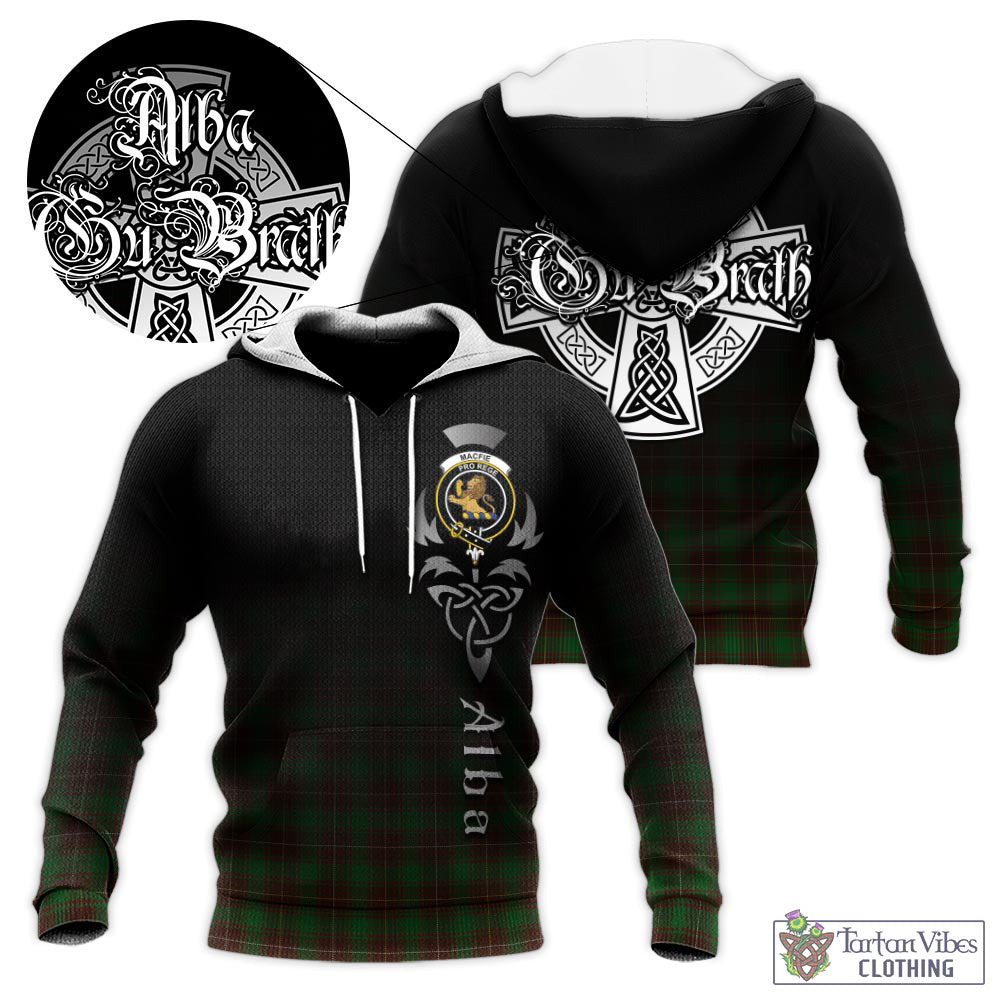 Tartan Vibes Clothing MacFie Hunting Tartan Knitted Hoodie Featuring Alba Gu Brath Family Crest Celtic Inspired