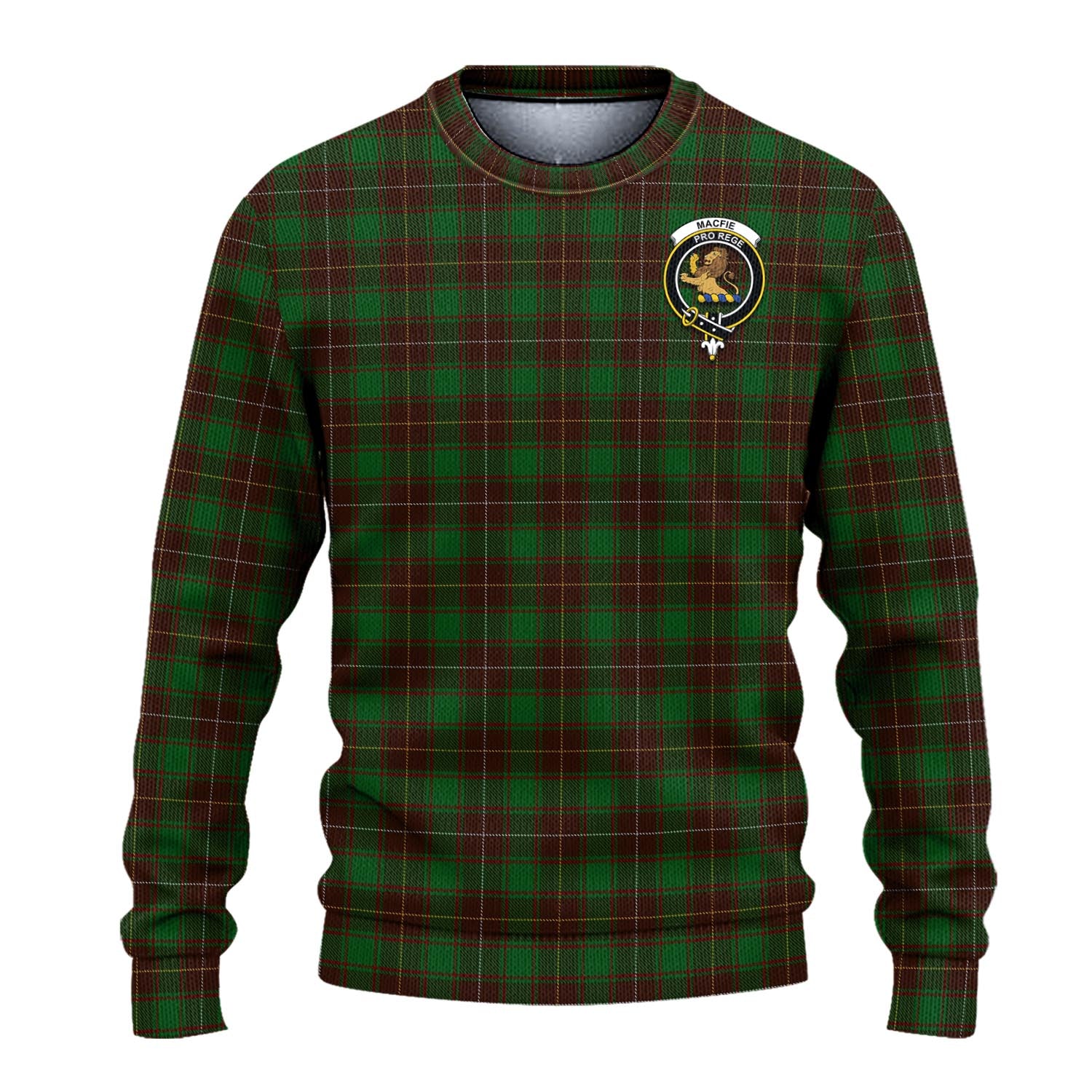 MacFie Hunting Tartan Knitted Sweater with Family Crest - Tartanvibesclothing