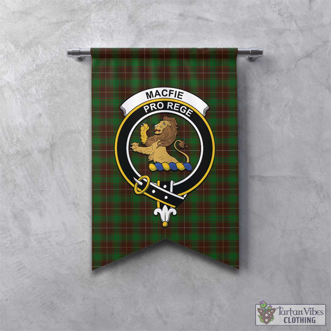 Tartan Vibes Clothing MacFie Hunting Tartan Gonfalon, Tartan Banner with Family Crest