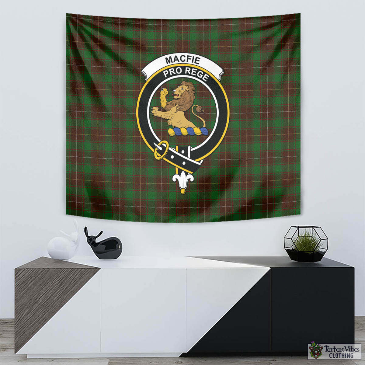 Tartan Vibes Clothing MacFie Hunting Tartan Tapestry Wall Hanging and Home Decor for Room with Family Crest