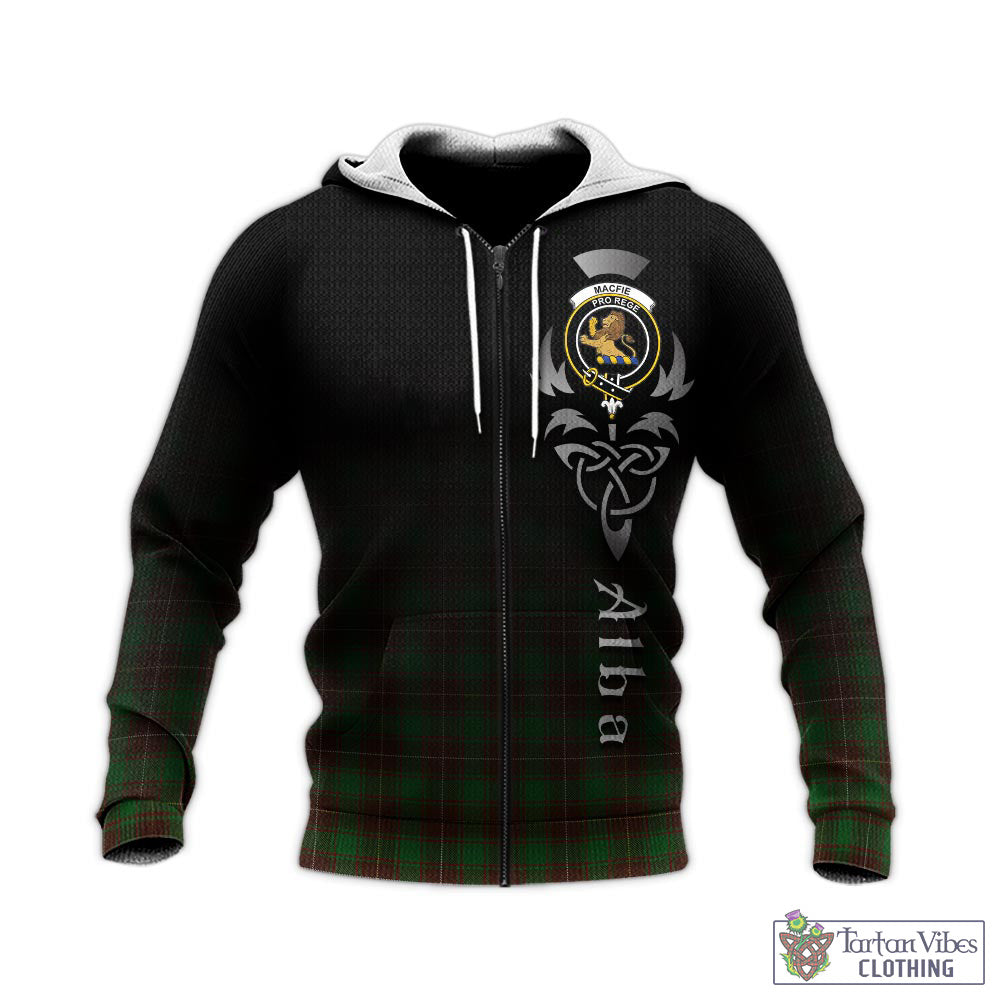 Tartan Vibes Clothing MacFie Hunting Tartan Knitted Hoodie Featuring Alba Gu Brath Family Crest Celtic Inspired