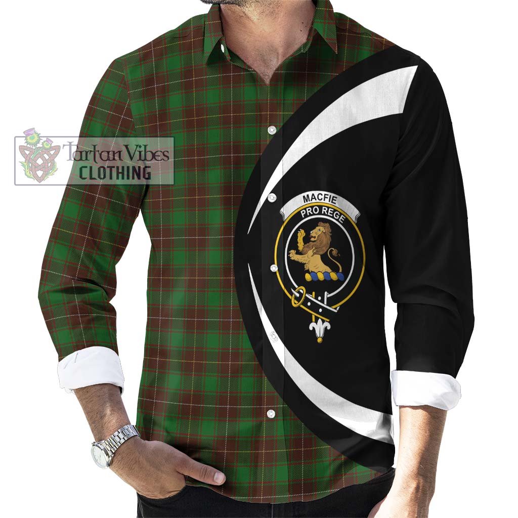 MacFie Hunting Tartan Long Sleeve Button Up with Family Crest Circle Style - Tartan Vibes Clothing