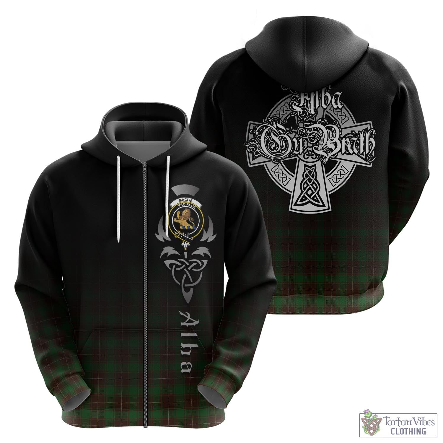 Tartan Vibes Clothing MacFie Hunting Tartan Hoodie Featuring Alba Gu Brath Family Crest Celtic Inspired