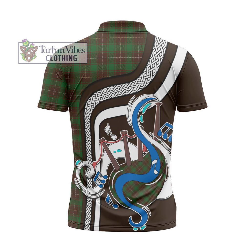 MacFie Hunting Tartan Zipper Polo Shirt with Epic Bagpipe Style - Tartanvibesclothing Shop