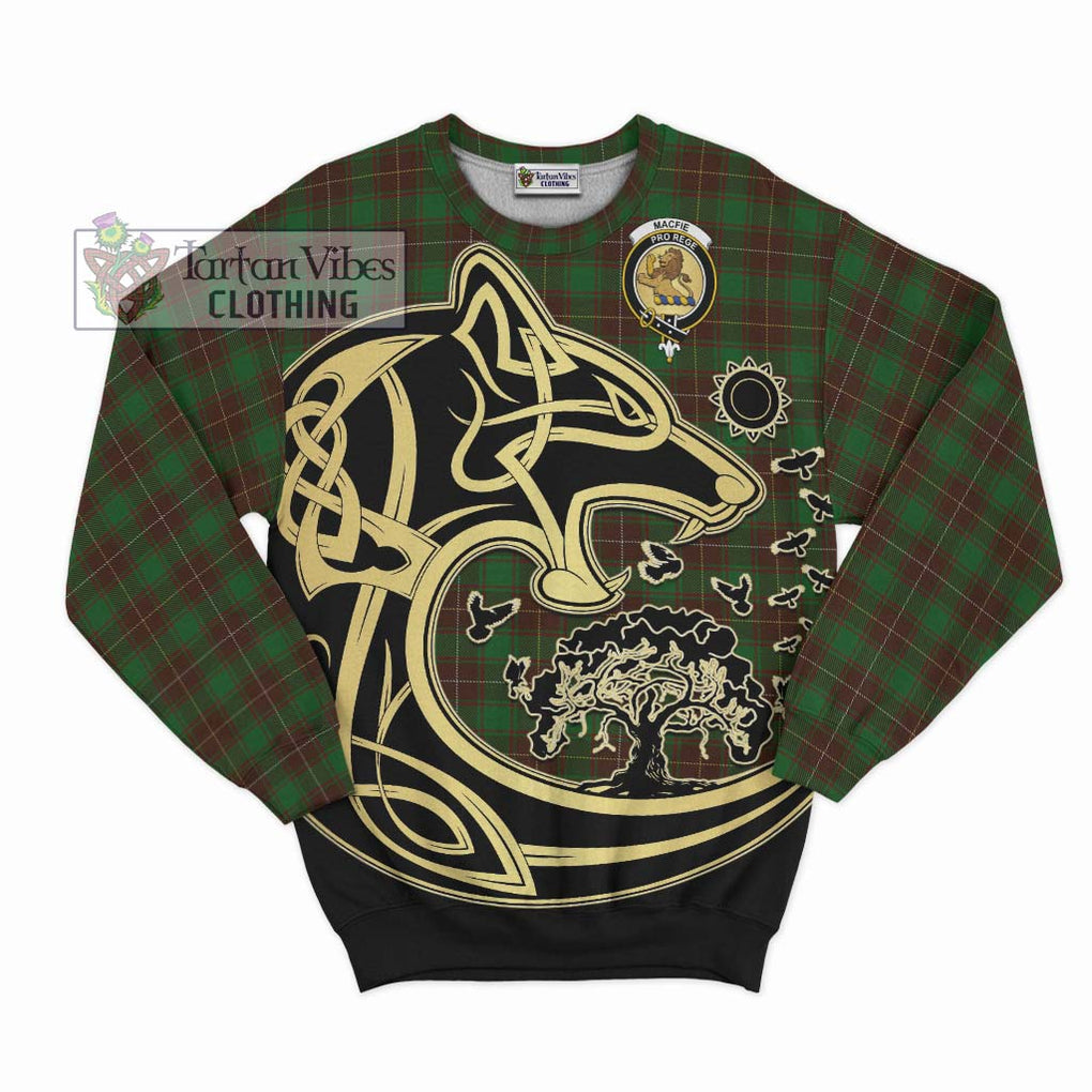 MacFie Hunting Tartan Sweatshirt with Family Crest Celtic Wolf Style - Tartan Vibes Clothing