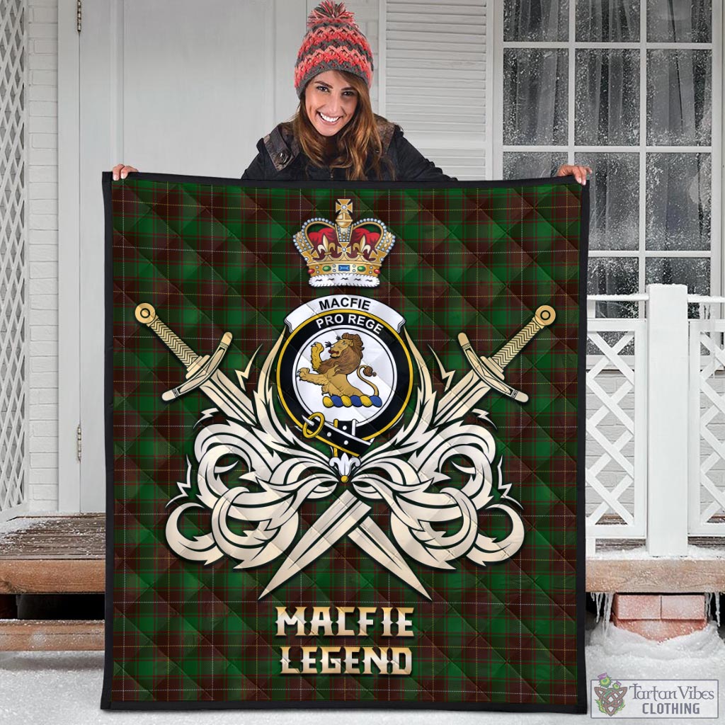 Tartan Vibes Clothing MacFie Hunting Tartan Quilt with Clan Crest and the Golden Sword of Courageous Legacy