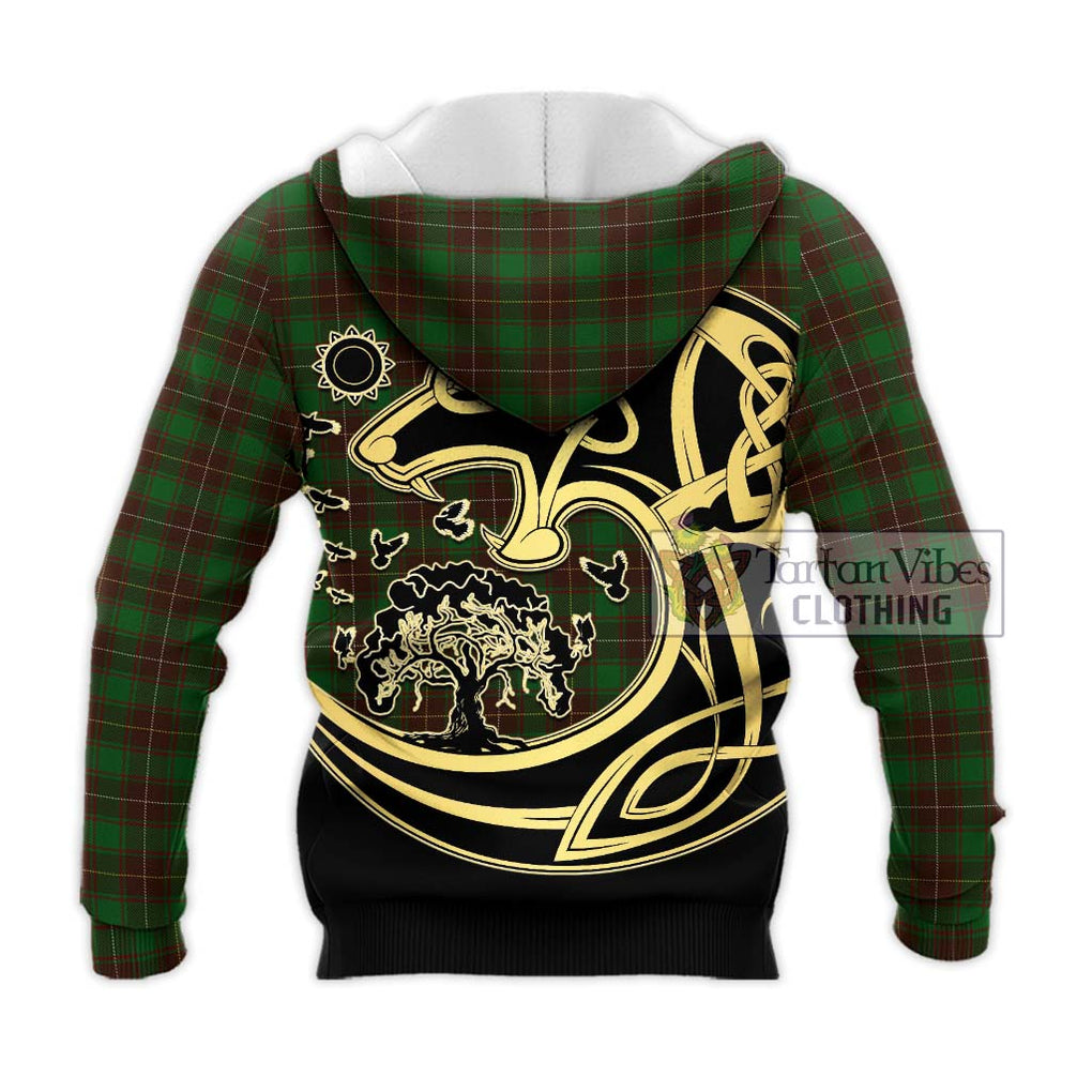 MacFie Hunting Tartan Knitted Hoodie with Family Crest Celtic Wolf Style - Tartan Vibes Clothing