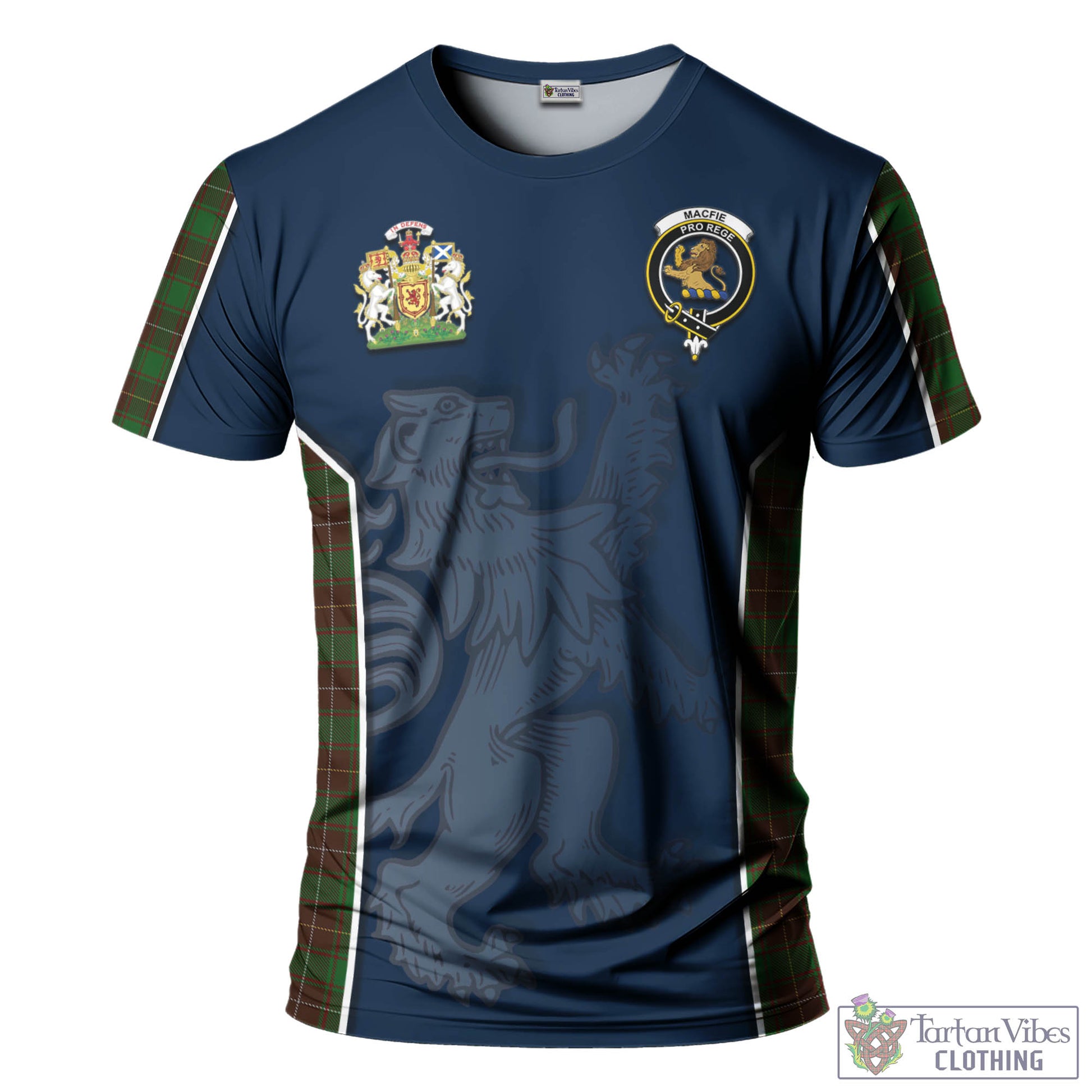 Tartan Vibes Clothing MacFie Hunting Tartan T-Shirt with Family Crest and Lion Rampant Vibes Sport Style