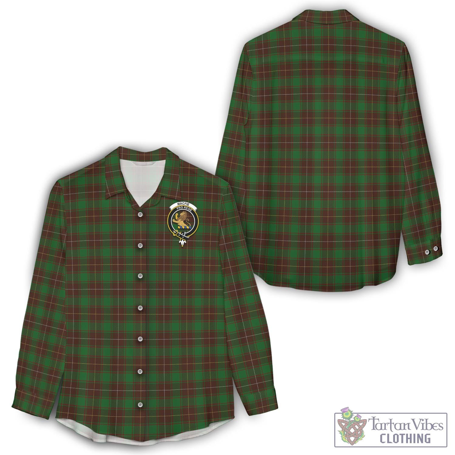 Tartan Vibes Clothing MacFie Hunting Tartan Womens Casual Shirt with Family Crest