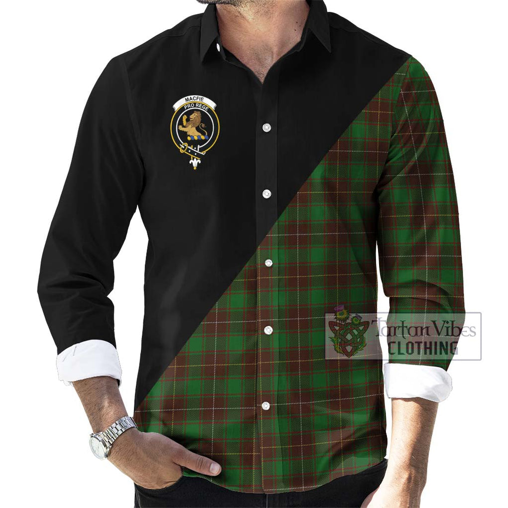 MacFie Hunting Tartan Long Sleeve Button Shirt with Family Crest and Military Logo Style - Tartanvibesclothing Shop