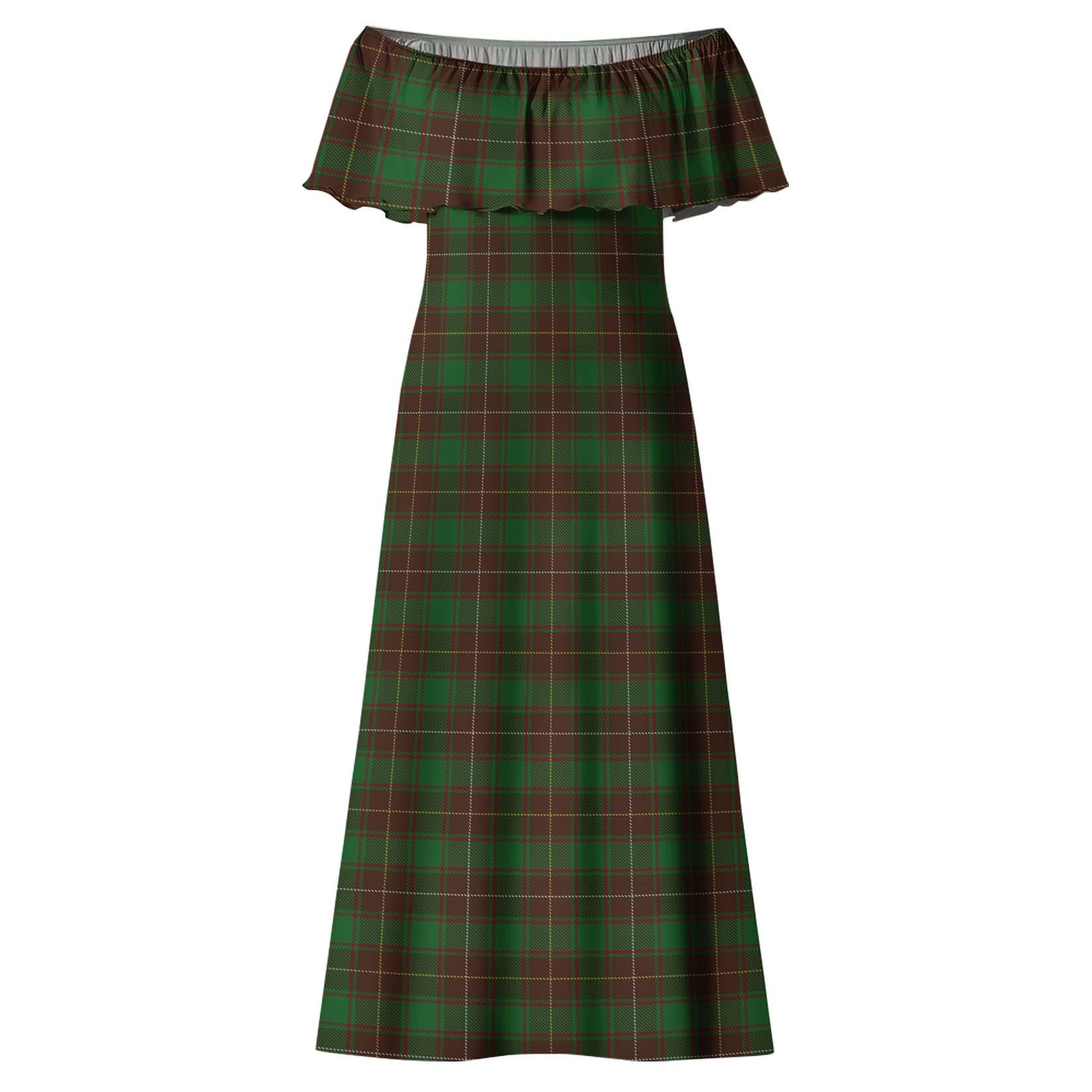 MacFie Hunting Tartan Off Shoulder Long Dress - Tartanvibesclothing