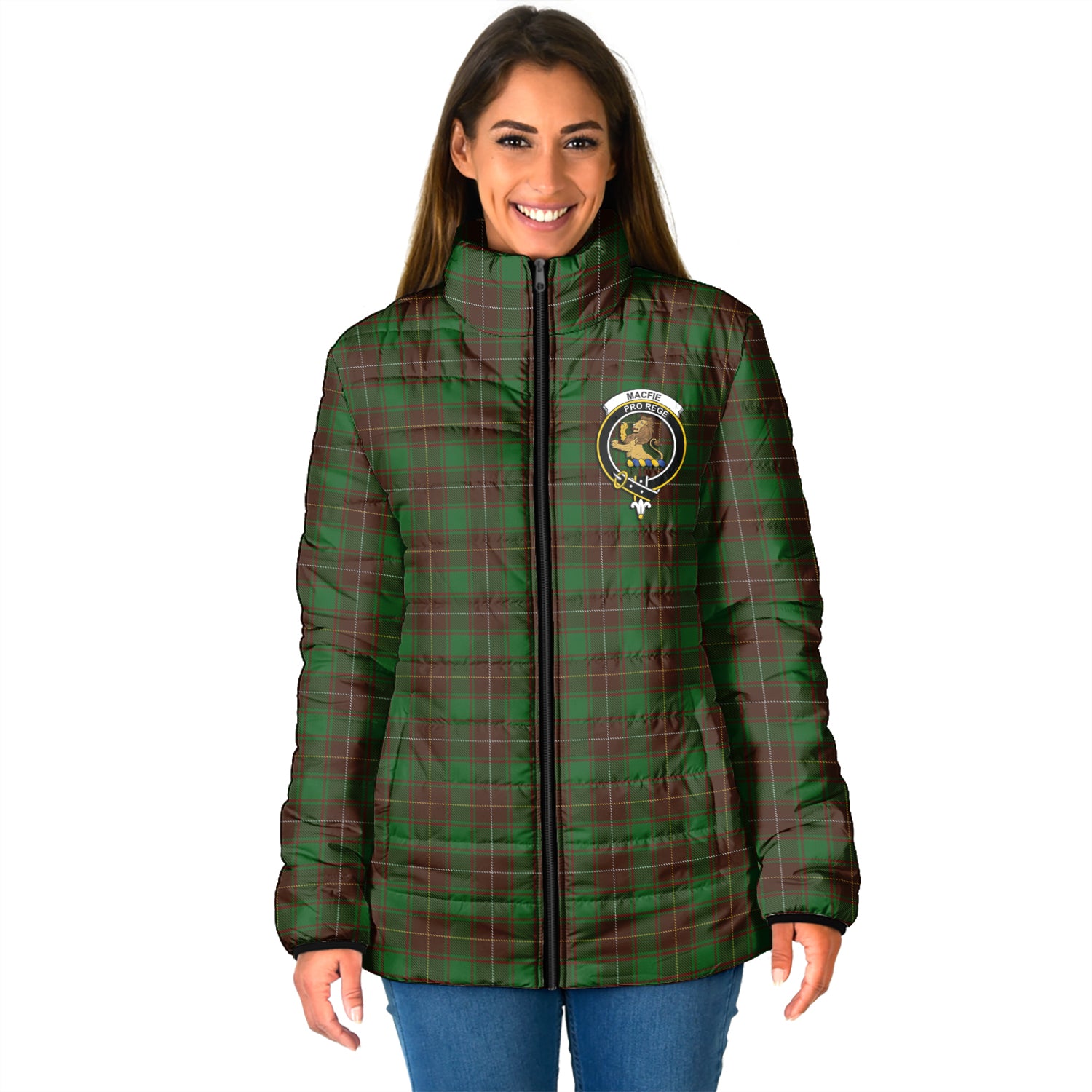 MacFie Hunting Tartan Padded Jacket with Family Crest - Tartan Vibes Clothing