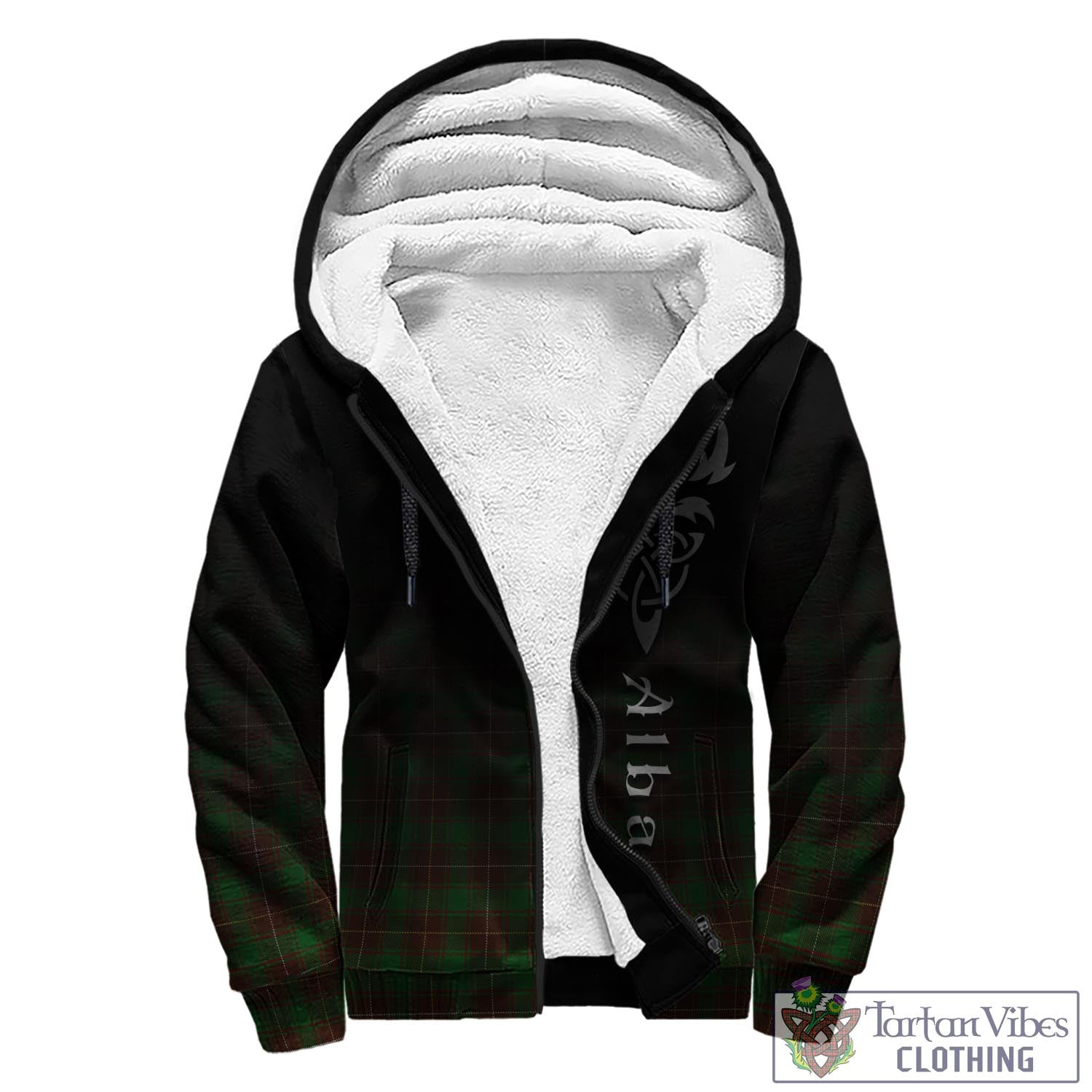 Tartan Vibes Clothing MacFie Hunting Tartan Sherpa Hoodie Featuring Alba Gu Brath Family Crest Celtic Inspired