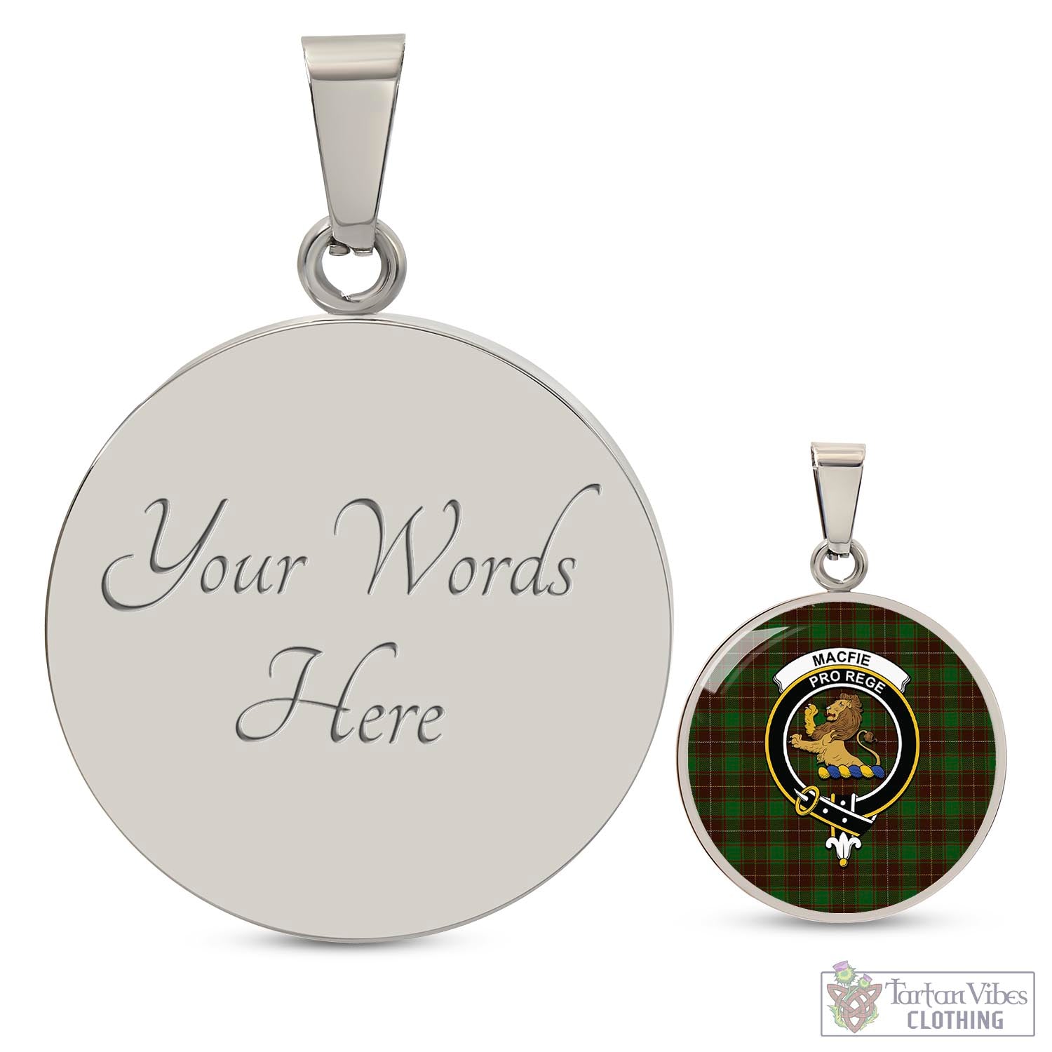 Tartan Vibes Clothing MacFie Hunting Tartan Circle Necklace with Family Crest