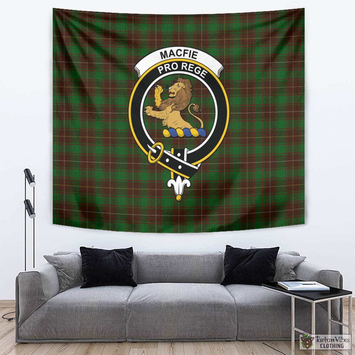 Tartan Vibes Clothing MacFie Hunting Tartan Tapestry Wall Hanging and Home Decor for Room with Family Crest