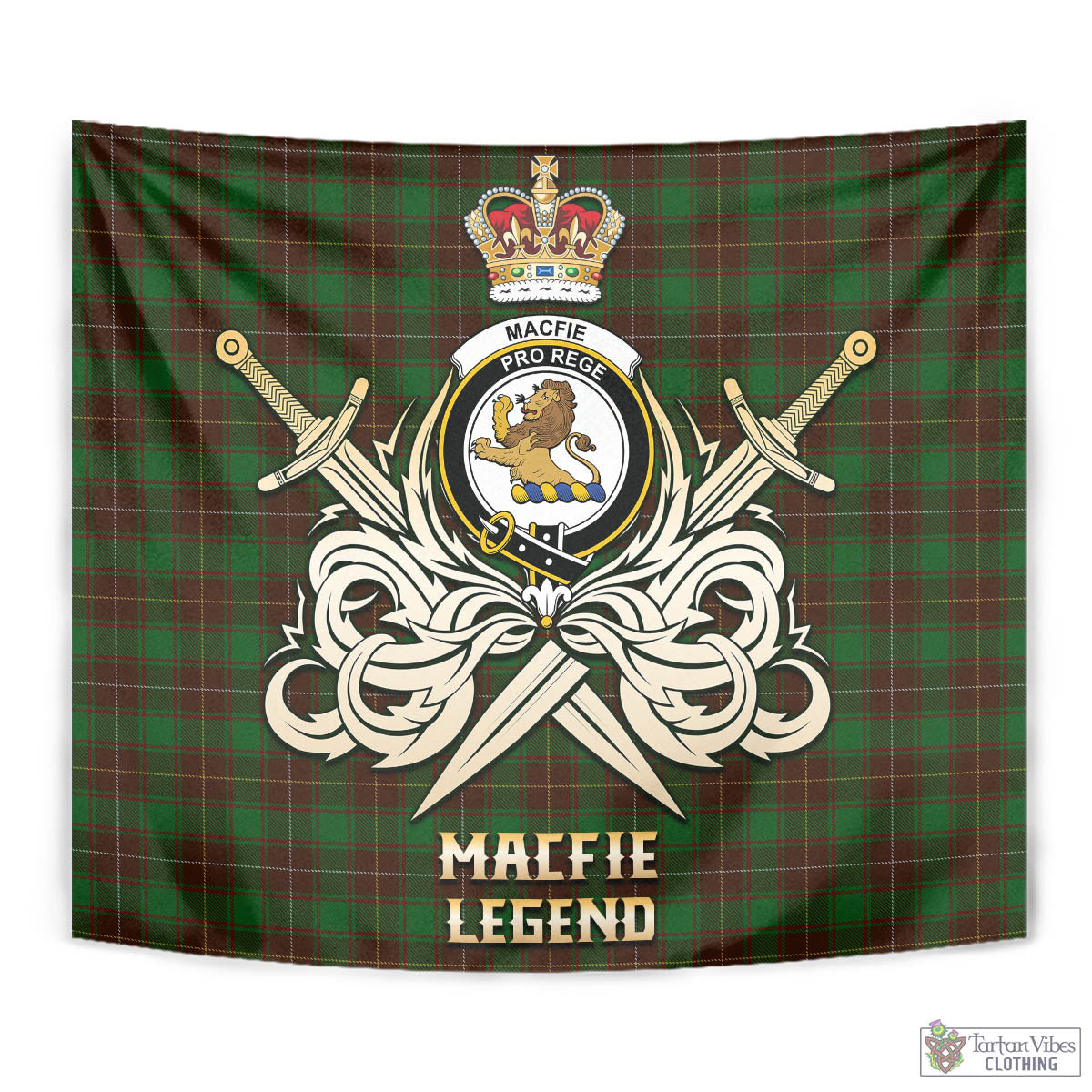 Tartan Vibes Clothing MacFie Hunting Tartan Tapestry with Clan Crest and the Golden Sword of Courageous Legacy