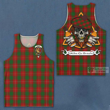 MacFie (McFie) Tartan Men's Tank Top with Family Crest and Bearded Skull Holding Bottles of Whiskey