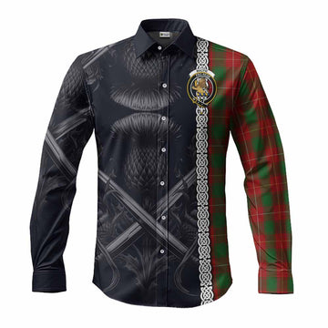 MacFie (McFie) Tartan Long Sleeve Button Shirt with Family Crest Cross Sword Thistle Celtic Vibes