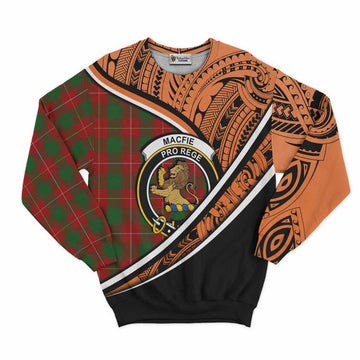 MacFie (McFie) Crest Tartan Sweatshirt with Polynesian Vibes Style - Orange Version