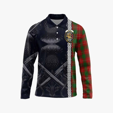 MacFie (McFie) Tartan Long Sleeve Polo Shirt with Family Crest Cross Sword Thistle Celtic Vibes