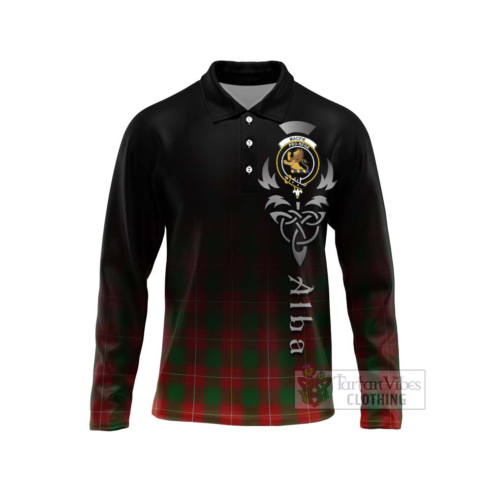 Tartan Vibes Clothing MacFie (McFie) Tartan Long Sleeve Polo Shirt Featuring Alba Gu Brath Family Crest Celtic Inspired