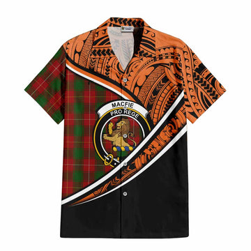 MacFie (McFie) Crest Tartan Short Sleeve Button Shirt with Polynesian Vibes Style - Orange Version