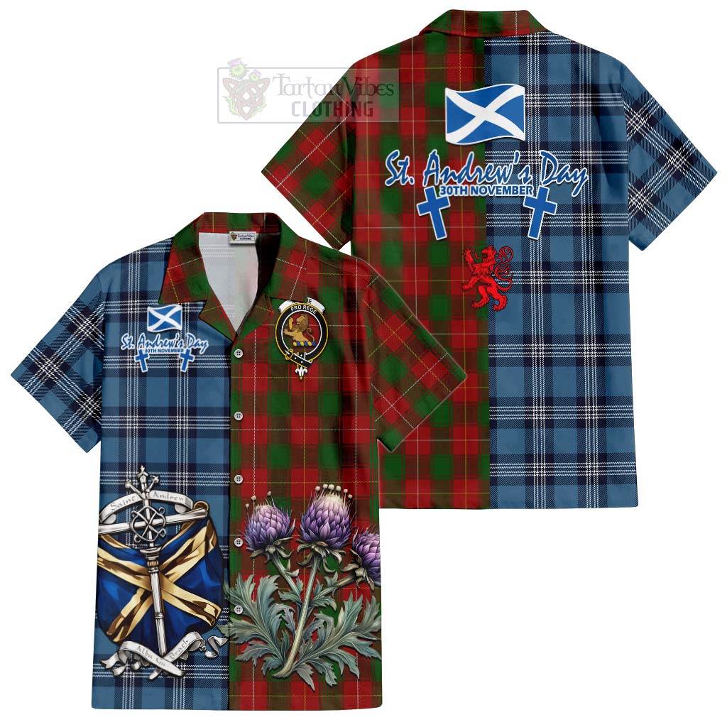 Tartan Vibes Clothing MacFie (McFie) Tartan Short Sleeve Button Shirt Happy St. Andrew's Day Half Tartan Style