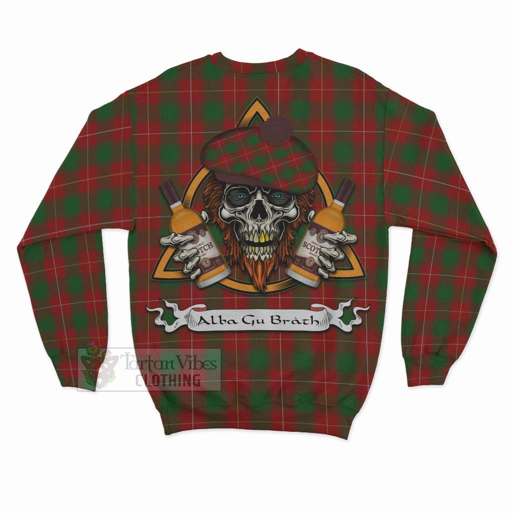 Tartan Vibes Clothing MacFie (McFie) Tartan Sweatshirt with Family Crest and Bearded Skull Holding Bottles of Whiskey