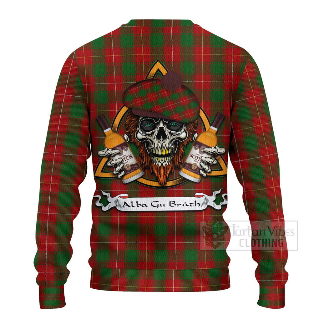 Tartan Vibes Clothing MacFie (McFie) Tartan Knitted Sweater with Family Crest and Bearded Skull Holding Bottles of Whiskey