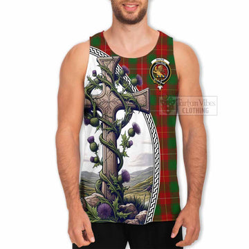 MacFie (McFie) Tartan Men's Tank Top with Family Crest and St. Andrew's Cross Accented by Thistle Vines